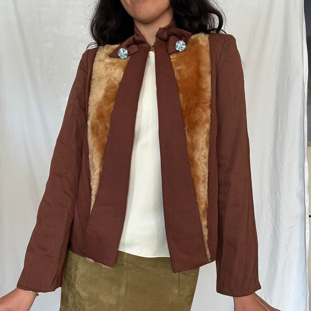1970s rabbit fur panel evening jacket